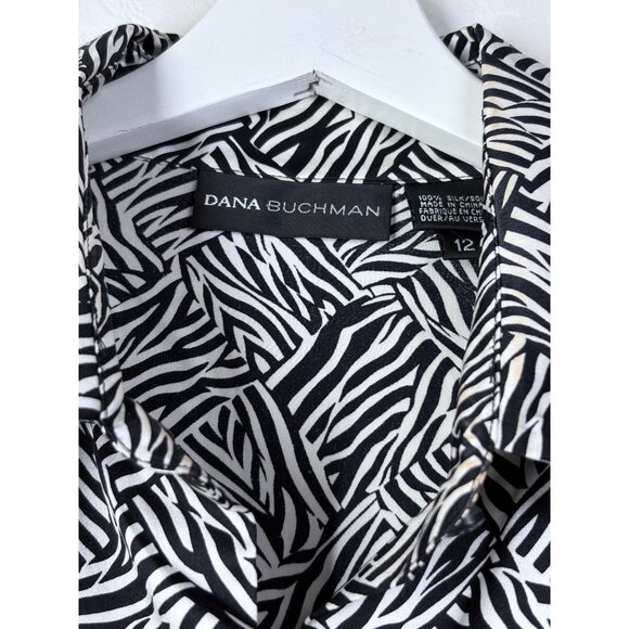 Dana Buchman Wavy Geometric Print Button Down Top Black White Size 12 - Picture 5 of 6